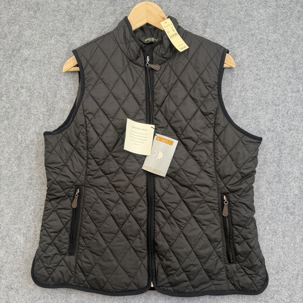 Eddie Bauer Women's Quilted Vest Black Size L NWT Thermore Insulation Princess S